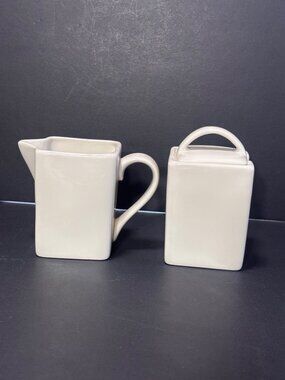 10 Strawberry Street Nova White Porcelain Creamer & Sugar Set Farmhouse Design